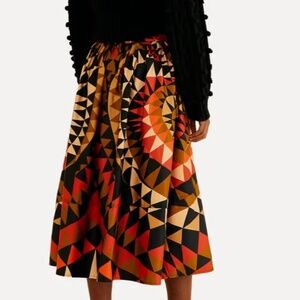 Farm Rio Black Heart Deco Button-Down Midi Skirt — Size L — Excellent Condition